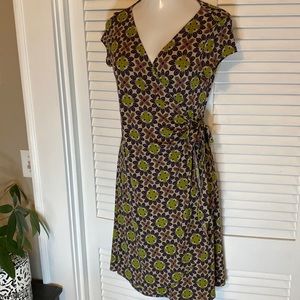 Vintage Y2K geometric floral print wrap dress purple green large
